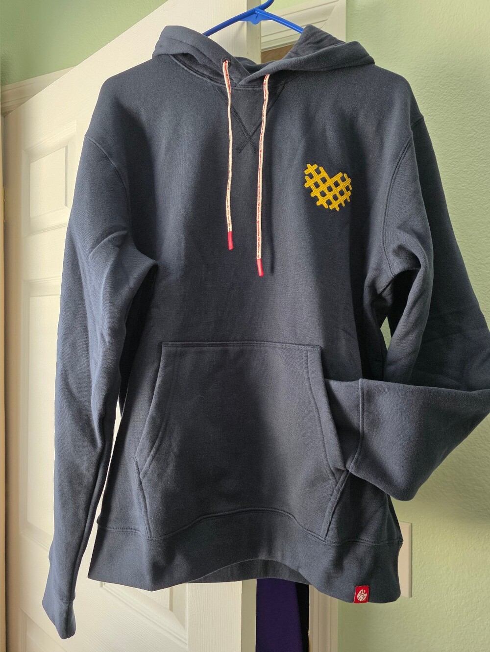 NEW Chick-Fil-A Unisex Navy Hoodie w/ Yellow Waffle Fry Heart Patch, Large